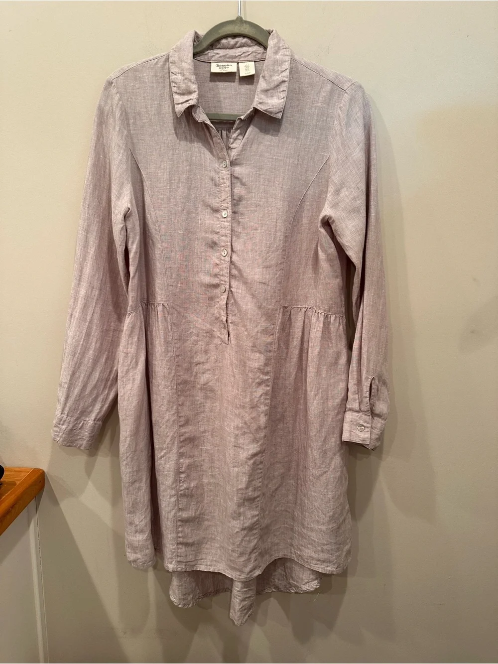 100% Linen Shirt Dress Long Sleeve MIDI Breathable Flowy Pockets Staple Sz S - Picture 2 of 14